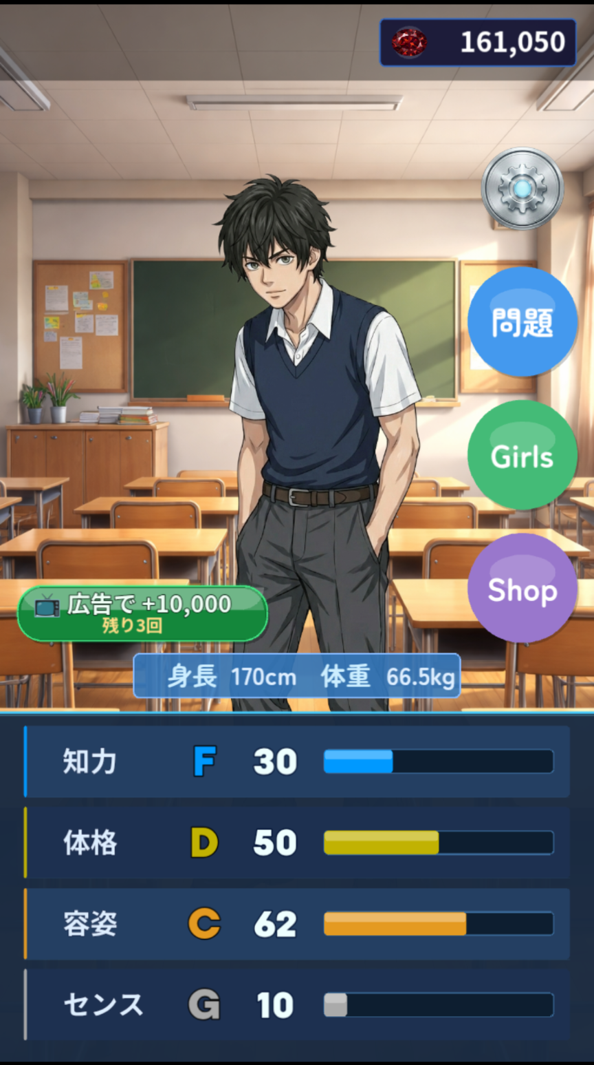 ホーム画面 - キャラクターとステータス